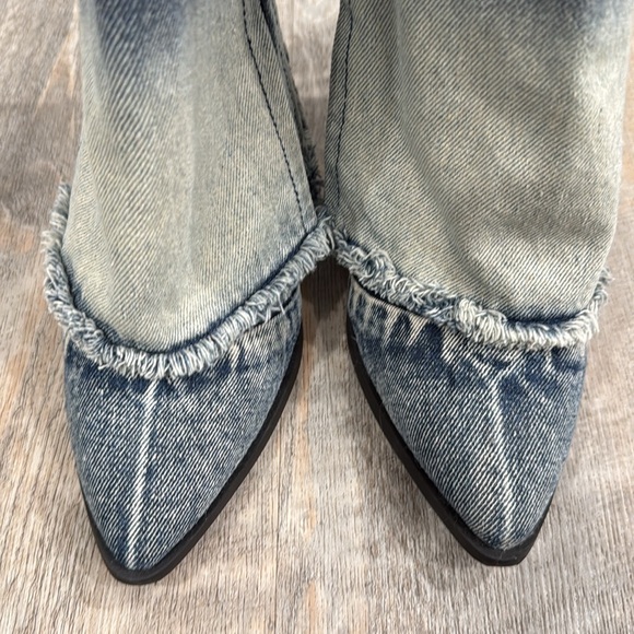 Target Wild Fable Blue Denim Jean Western Cowboy Zipper Fringe Boots Size 8 - Picture 8 of 9